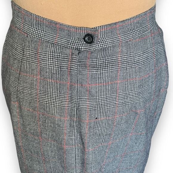 Vintage Giorgio Sant’Angelo Wool Black Houndstooth Plaid Tailored Pencil Skirt - Picture 5 of 10